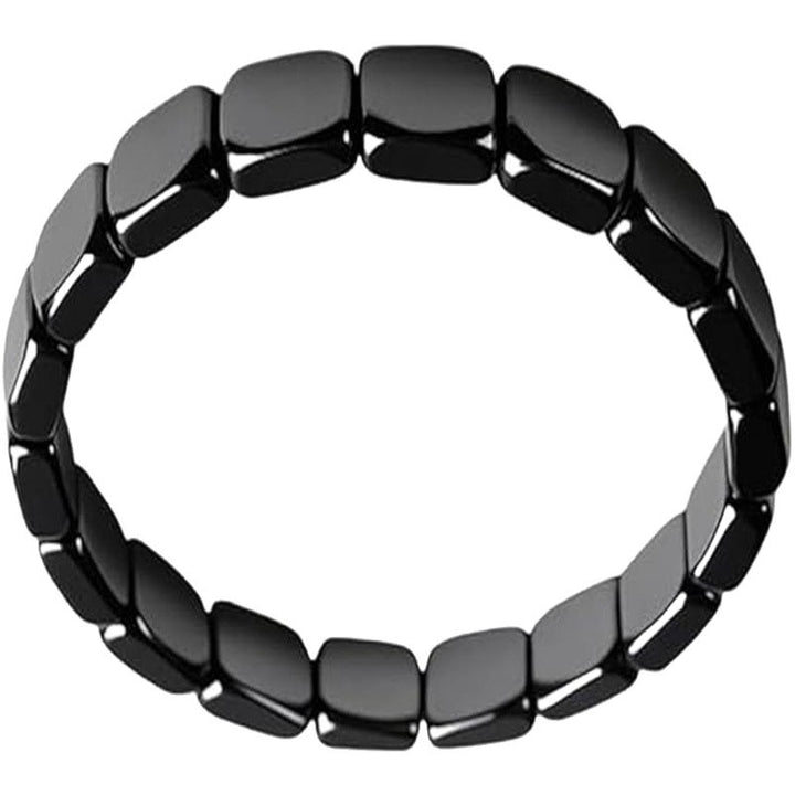 Cubed Black Onyx Bracelet for Men, Hematite Elastic Mix-and-Match Beaded Bracelet, Braided Adjustable Jewelry