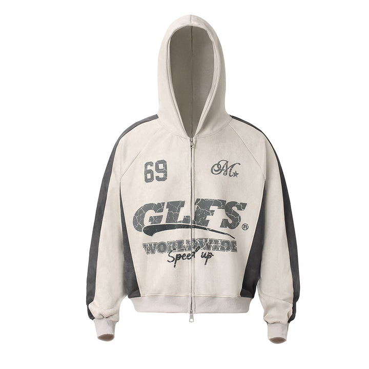 Suede zipper hoodie for men