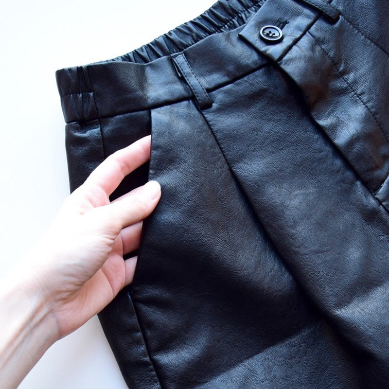 S-3XL Fashion PU Leather Shorts Women&
