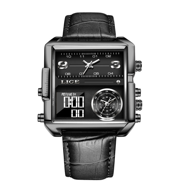 Lige New Electronic Quartz Dual Display Watch Men's Waterproof Watch Multi-Function Electronic Watch Quartz Watch