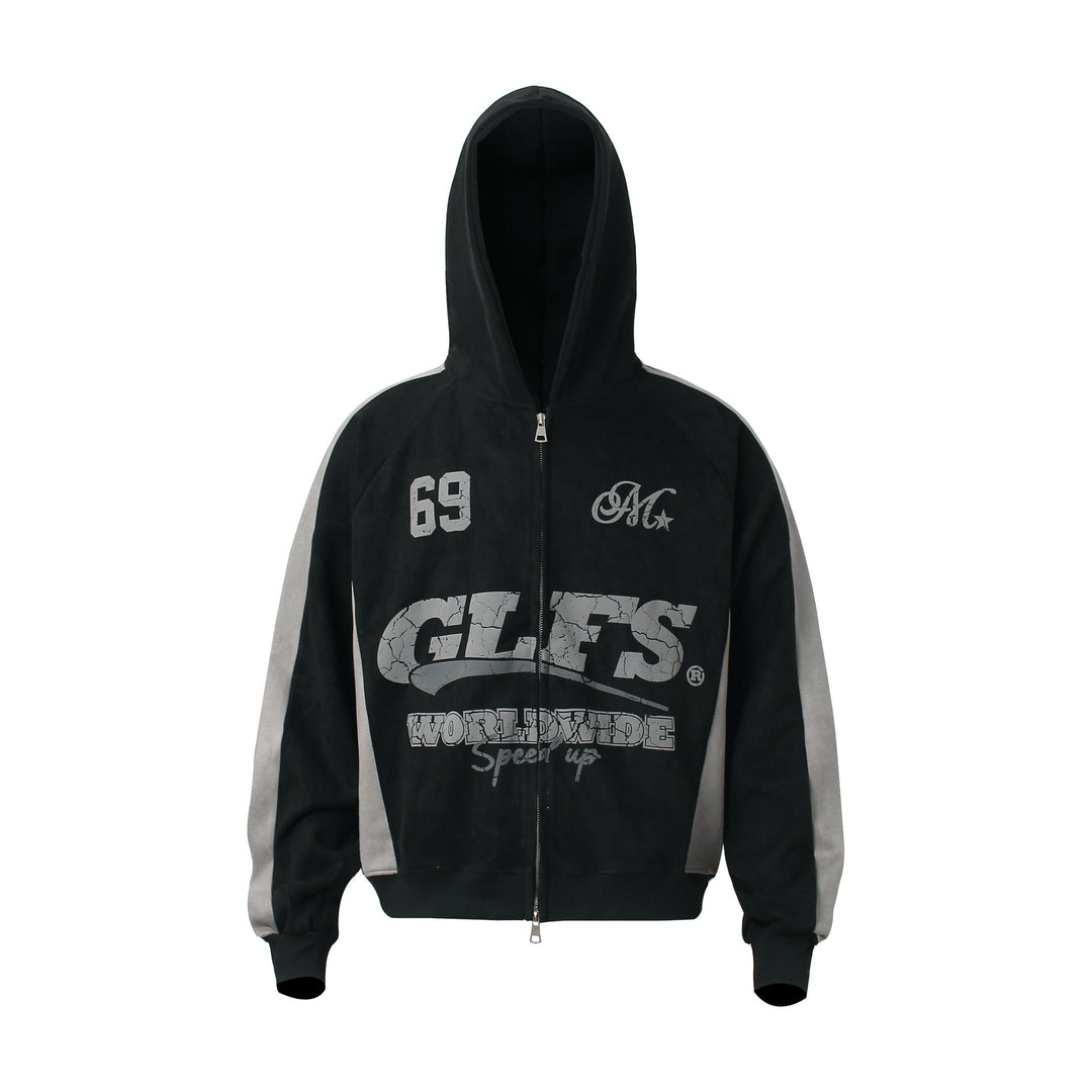 Suede zipper hoodie for men