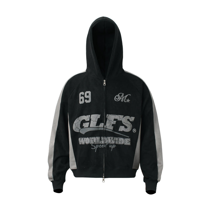 Suede zipper hoodie for men