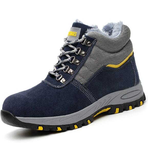 Winter Men Safety Work Boots Warm Plush Fur Mens Labor Insurance Puncture Proof Snow Boot Man Steel Toe Cap Shoes Male