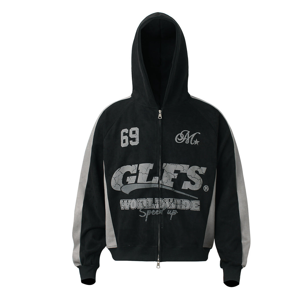 Suede zipper hoodie for men