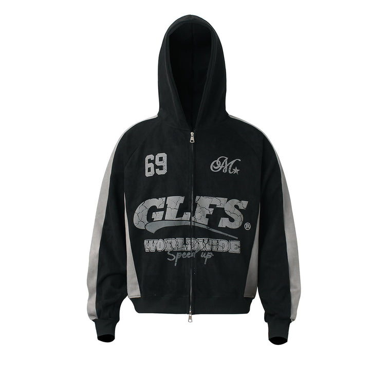 Suede zipper hoodie for men