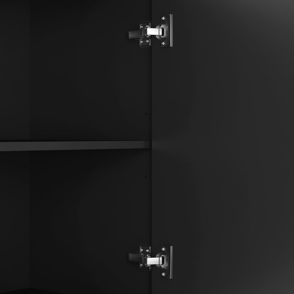 Modern kitchen buffet lockers with storage space, drawers and doors, and a large coffee bar with adjustable kitchen shelves