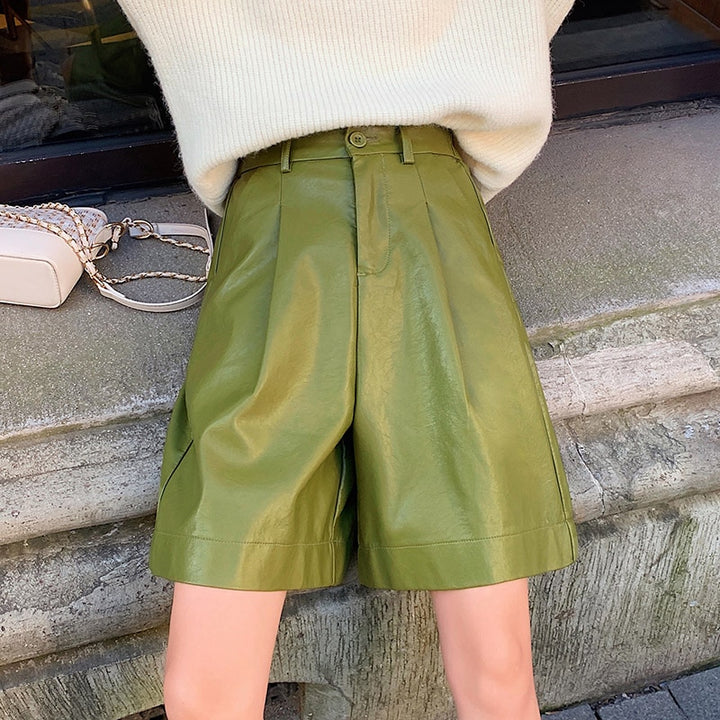 S-3XL Fashion PU Leather Shorts Women&